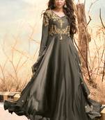 Dark-grey embroidered satin long-kurtis