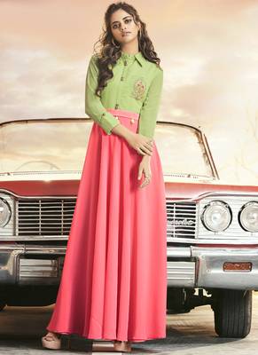 Peach embroidered georgette long-kurtis 1