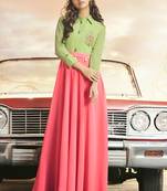 Peach embroidered georgette long-kurtis