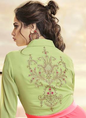 Peach embroidered georgette long-kurtis 3