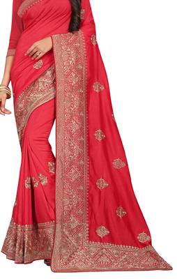 Red Embroidered Cotton Silk Saree With Blouse 2