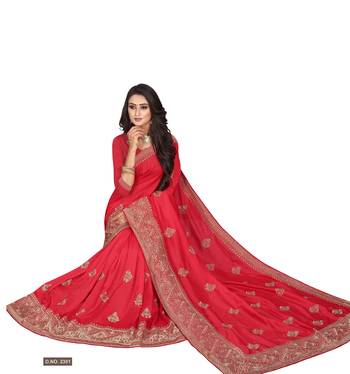Red Embroidered Cotton Silk Saree With Blouse 3