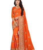 Orange Embroidered Cotton Silk Saree With Blouse