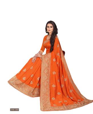 Orange Embroidered Cotton Silk Saree With Blouse 3