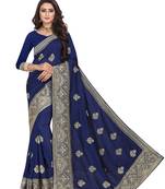 Blue Embroidered Cotton Silk Saree With Blouse
