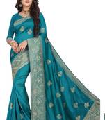 Blue Embroidered Cotton Silk Saree With Blouse