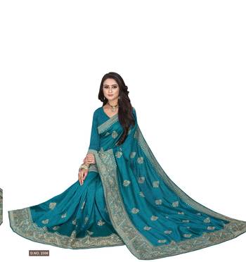 Blue Embroidered Cotton Silk Saree With Blouse 3