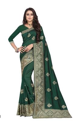 Green Embroidered Cotton Silk Saree With Blouse 1