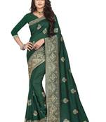 Green Embroidered Cotton Silk Saree With Blouse