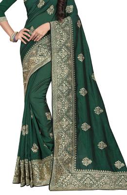 Green Embroidered Cotton Silk Saree With Blouse 2