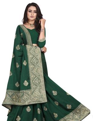 Green Embroidered Cotton Silk Saree With Blouse 3