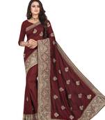 Brown Embroidered Cotton Silk Saree With Blouse