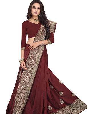 Brown Embroidered Cotton Silk Saree With Blouse 3