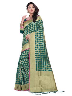 Green Woven Cotton Silk Saree With Blouse 2