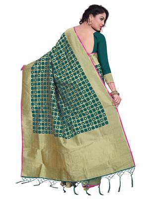 Green Woven Cotton Silk Saree With Blouse 3