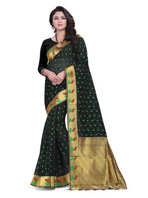 Black Woven Cotton Silk Saree With Blouse 1