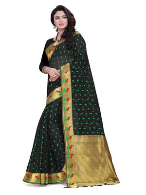Black Woven Cotton Silk Saree With Blouse 2