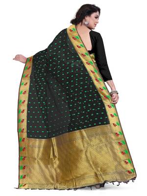 Black Woven Cotton Silk Saree With Blouse 3