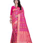 Pink Woven Cotton Silk Saree With Blouse
