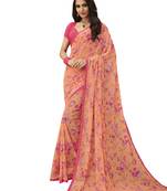 Orange Printed Chiffon Saree With Blouse
