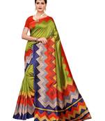 Green Printed Art Silk Saree With Blouse