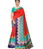Red Printed Art Silk Saree With Blouse