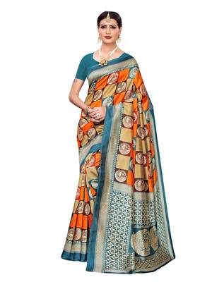 Multicolor Printed Art Silk Saree With Blouse 1