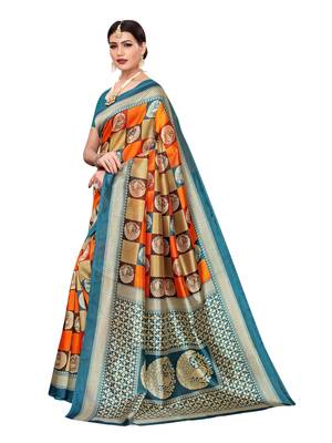 Multicolor Printed Art Silk Saree With Blouse 2