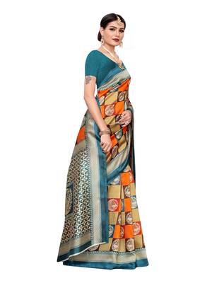 Multicolor Printed Art Silk Saree With Blouse 3