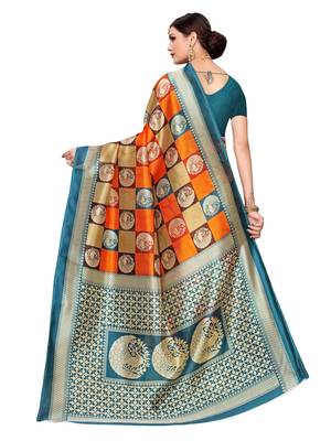 Multicolor Printed Art Silk Saree With Blouse 4