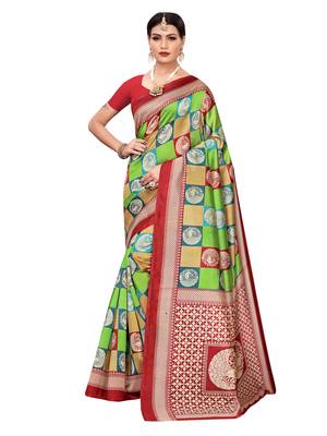 Multicolor Printed Art Silk Saree With Blouse 1