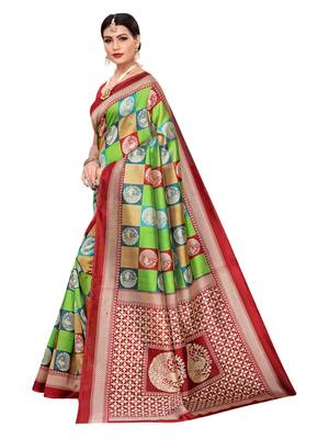 Multicolor Printed Art Silk Saree With Blouse 2