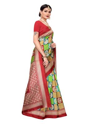 Multicolor Printed Art Silk Saree With Blouse 3