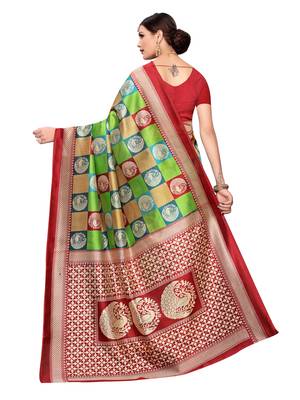 Multicolor Printed Art Silk Saree With Blouse 4