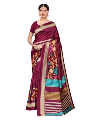 Magenta Printed Art Silk Saree With Blouse 1