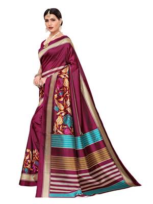 Magenta Printed Art Silk Saree With Blouse 2