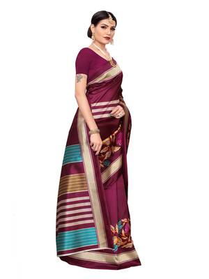Magenta Printed Art Silk Saree With Blouse 3