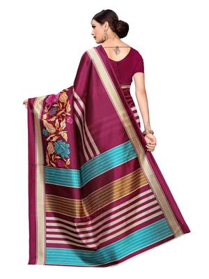 Magenta Printed Art Silk Saree With Blouse 4