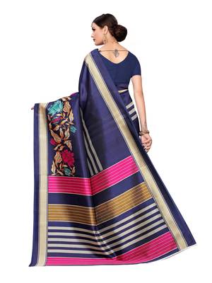 Blue Printed Art Silk Saree With Blouse 4