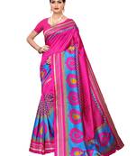 Pink Printed Art Silk Saree With Blouse