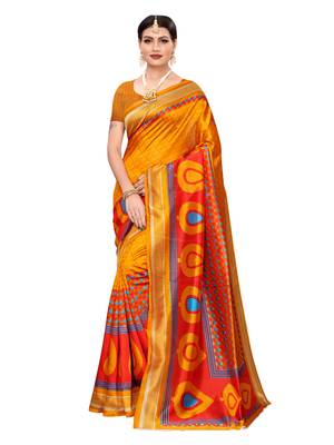 Yellow Printed Art Silk Saree With Blouse 1