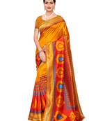 Yellow Printed Art Silk Saree With Blouse