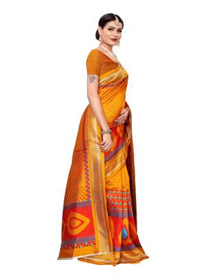Yellow Printed Art Silk Saree With Blouse 3
