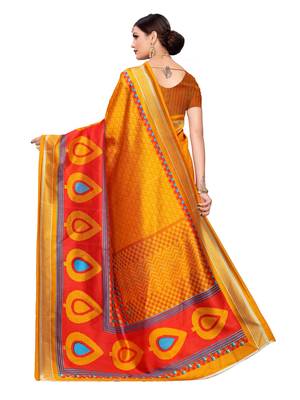 Yellow Printed Art Silk Saree With Blouse 4