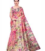 pink printed art silk saree with blouse
