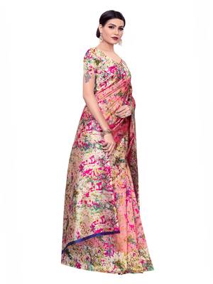 pink printed art silk saree with blouse 3