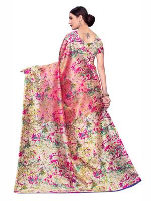 pink printed art silk saree with blouse 4