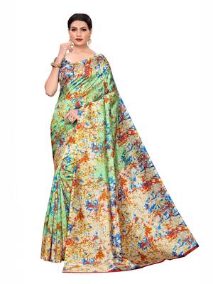 Green Printed Art Silk Saree With Blouse 1