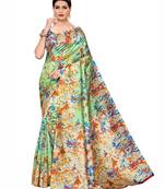 Green Printed Art Silk Saree With Blouse