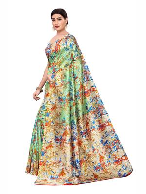 Green Printed Art Silk Saree With Blouse 2
